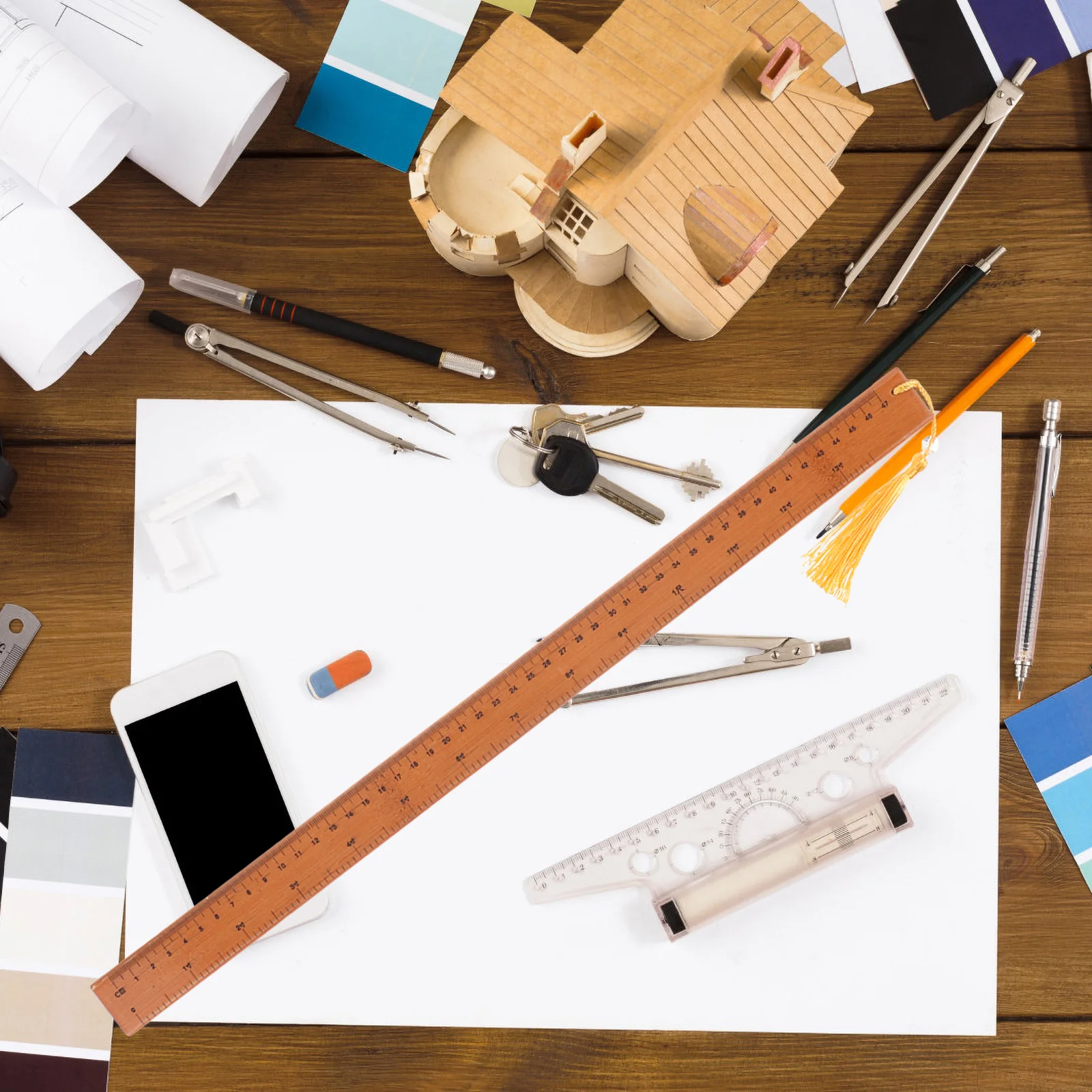 

Bamboo Engraved Durable Measuring Ruler Teaching Stick Straight Scale Rulers for Students Drawing Kids Drawing