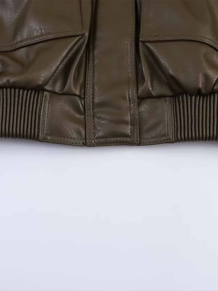European and American style autumn new fashion women's motorcycle shiny imitation leather stand collar long sleeve jacket short