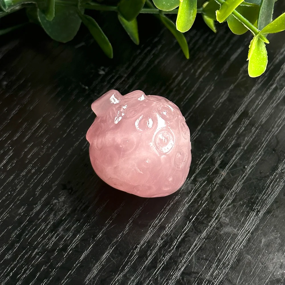 1pc Natural Rose Quartz Strawberry Carving Hand Carved Romantic Special Valentine's Day Christmas Gifts,Crystal Fruit Carving Ho