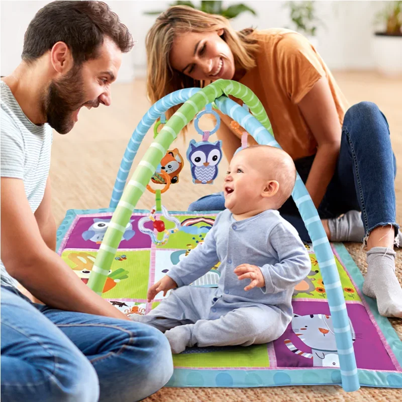 Multifunctional Baby Fitness Frame Crawling Game Blanket Tummy Time Mat with 5 Toys Baby Gym Activity Play Mat for Toddler