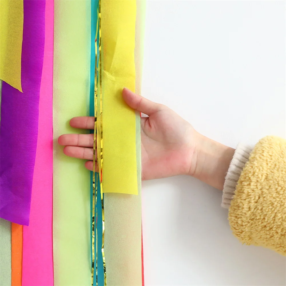 6Pcs Colored Crepe Paper Roll DIY Origami Party Decor Rainbow Streamer Wrinkle Paper Backdrop Curtain Wedding Baby Shower Supply