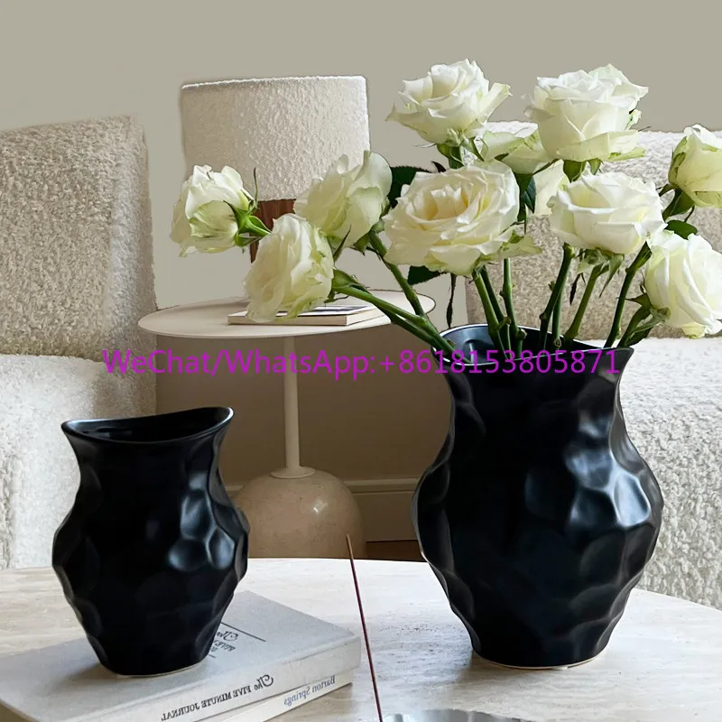 French black and white living room flower arrangement dried flowers flower vase light luxury advanced flower sensor