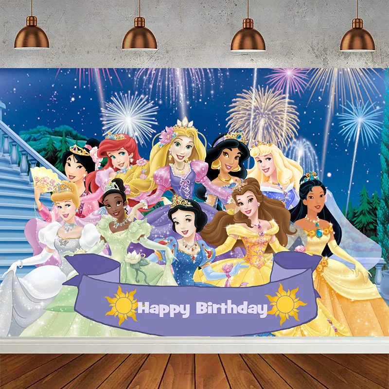 Princess Happy Birthday Photo Backdrop Girl Princess Birthday Party Baby Shower Background