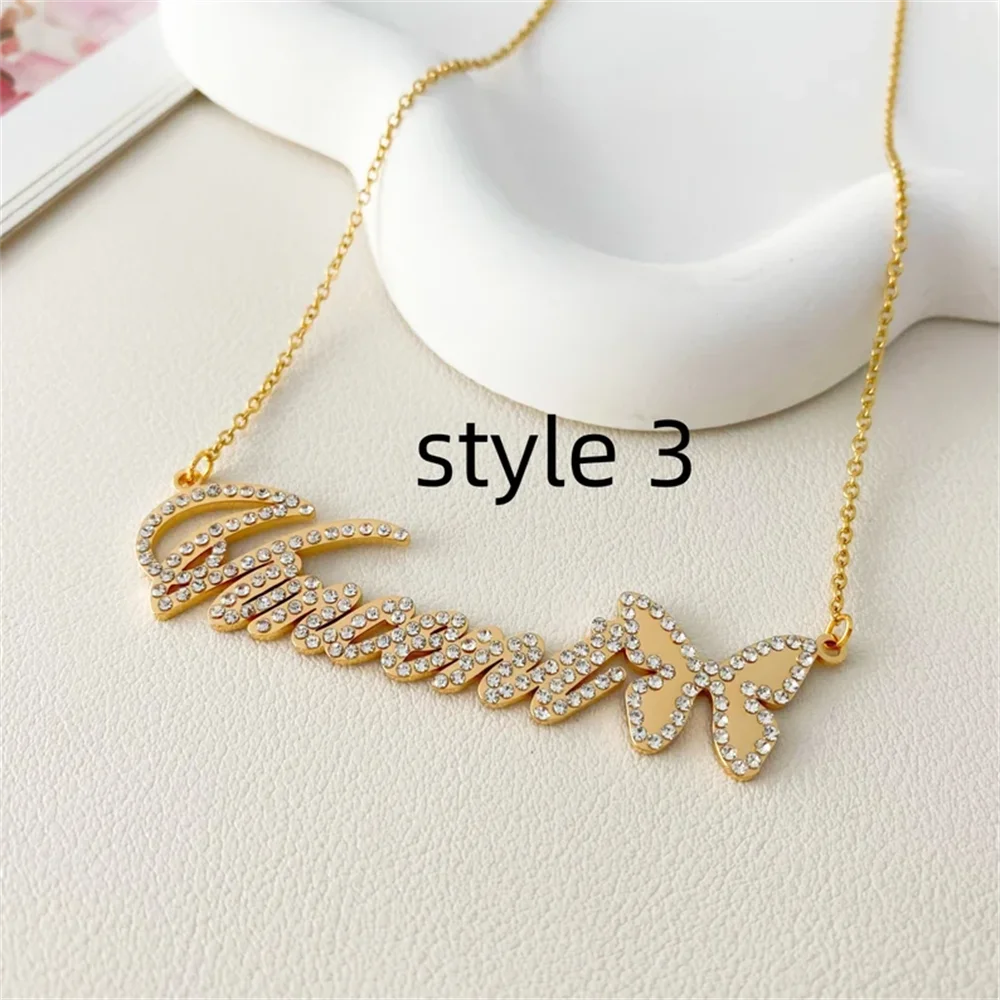 Diamond Nameplate Necklace Custom Name Necklace Shiny Crystal Necklace Personalized Simple Necklace Women's Jewelry Gift