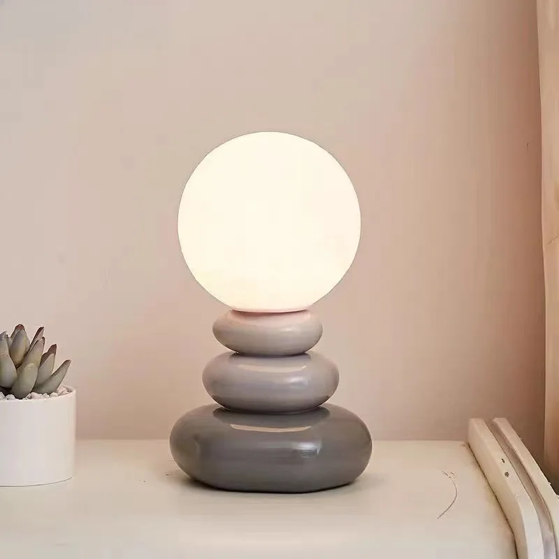 Cream stacked stone, ceramic table lamp bedside bedroom decoration, simple and high-end night light