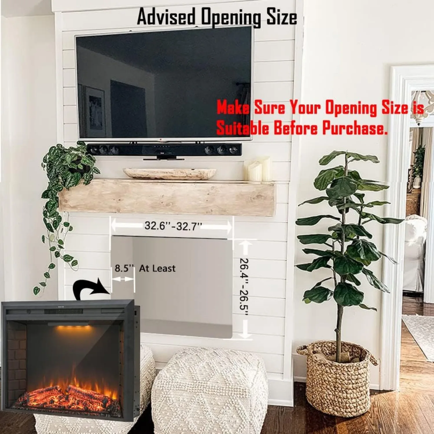 إدراج مدفأة كهربائية مقاس 36 بوصة، سخان مدفأة ريترو مع صوت تكسير النار، جهاز تحكم عن بعد ومؤقت، 750/1500 وات