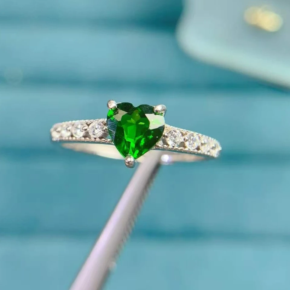 

Pure 925 Silver Gemstone Ring Natural Chrome Diopside Ring with Certificate 6mm Genuine Russian Diopside Silver Jewelry