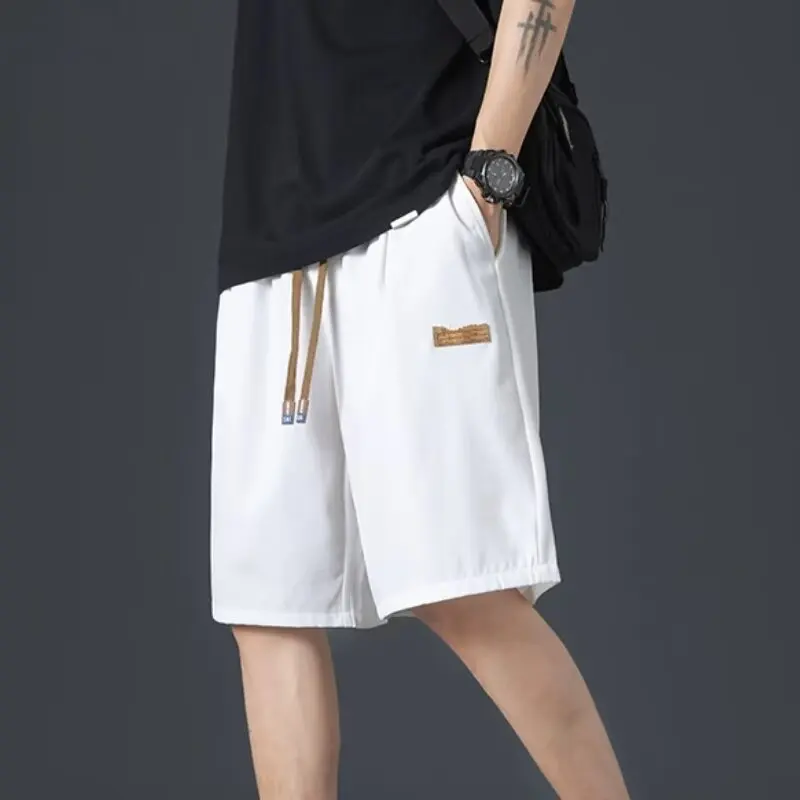 

Белые шорты из ледяного шелка для мужчин, летние, новые, свободные, быстросохнущие, тонкие, дышащие, больших размеров, спортивные повседневные брюки