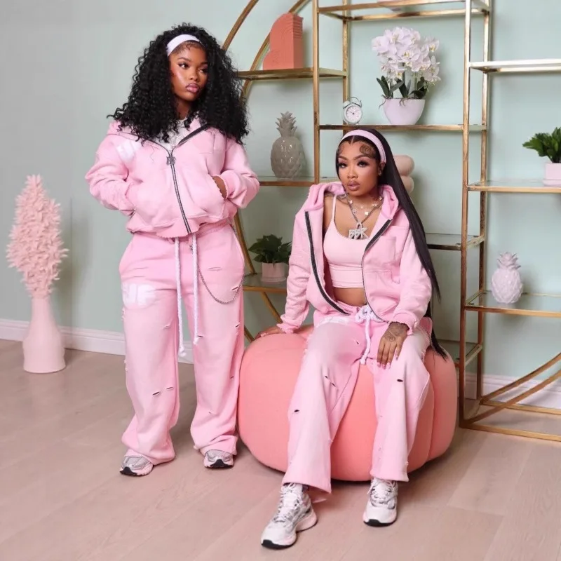 

Baggy Women 2 Piece Set Letter Printed Hooded Coat Loose Jogging Pants 2025 Autumn Winter New Streetwear Sporty Tracksuits