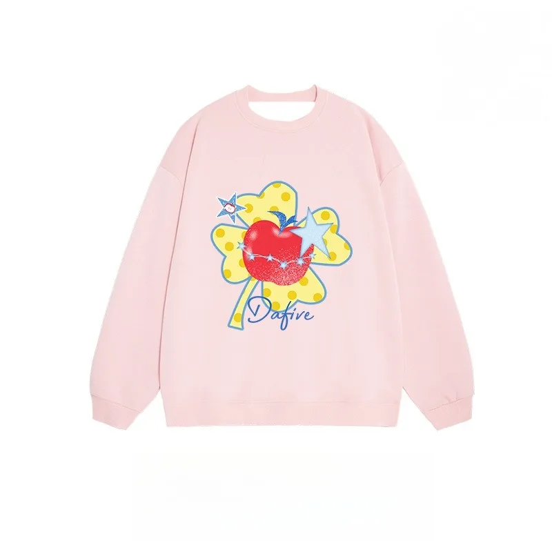 جديد الخريف والشتاء لاكي كلوفر أبل 3D مطبوعة جولة الرقبة مقنعين البلوز أعلى، الدافئة من جانب واحد المخملية زوجين نمط