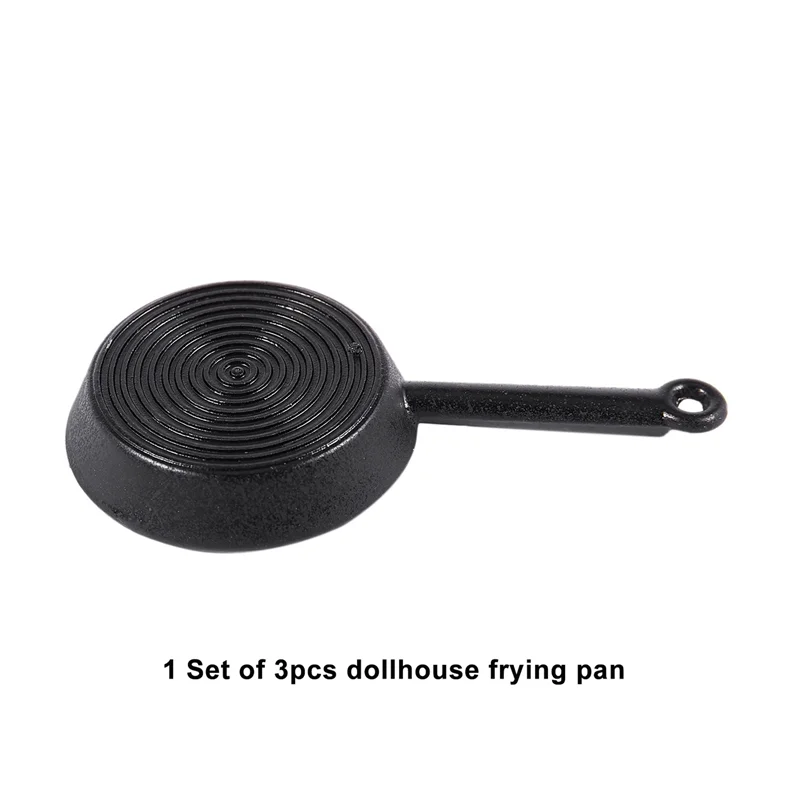 AC52-1/12 Skala 9 szt. Miniaturowy domek dla lalek Metalowe patelnie Garnek do gotowania Naczynia kuchenne Akcesoria kuchenne Czarny