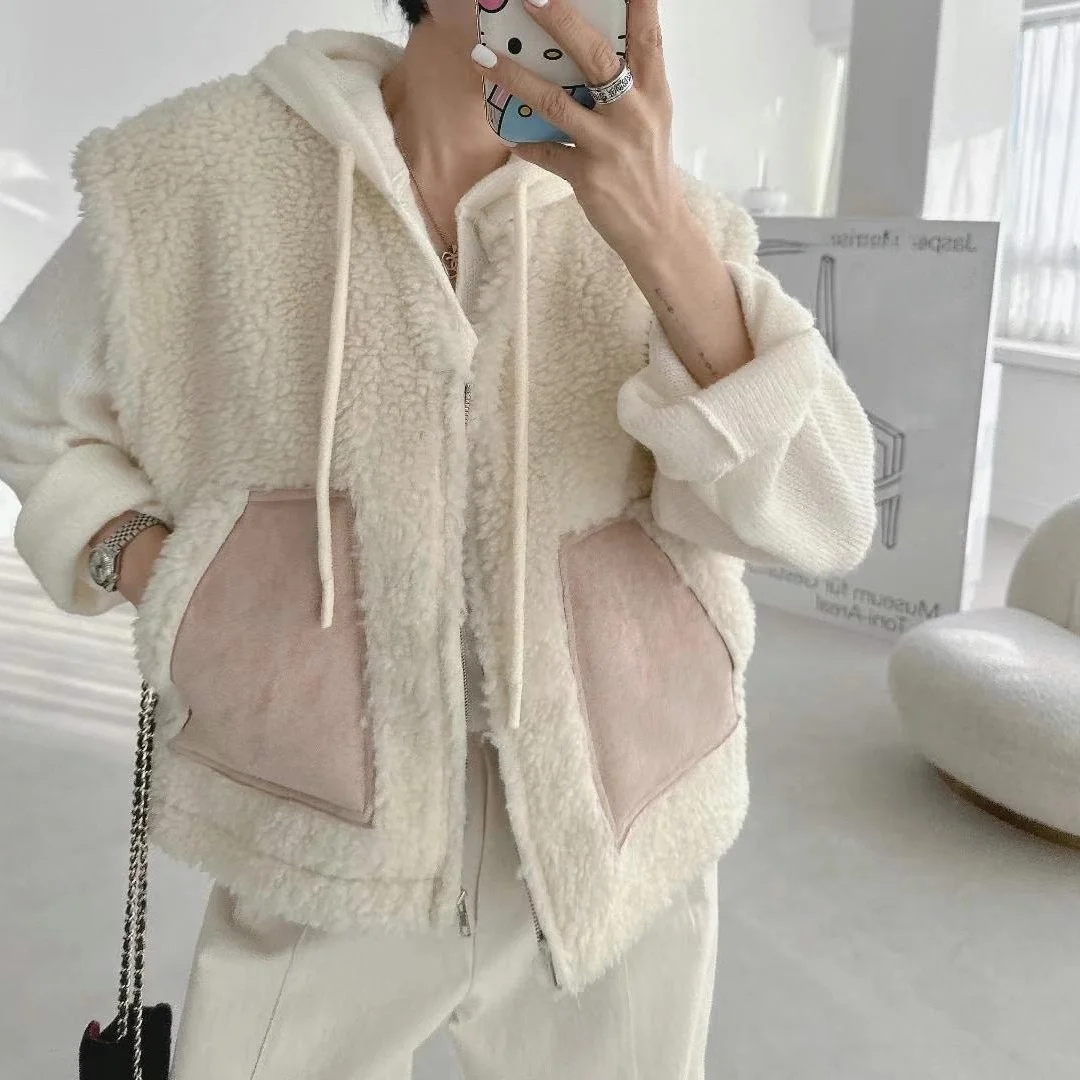 

Женский жилет из меха ягненка, двусторонняя одежда, теплая универсальная верхняя одежда, цветная застежка-молния для поездок на работу