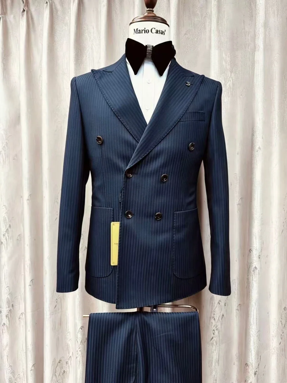Men Black Pinstripe Suit Set 2 Pieces Business Formal Party Outfit Double Breasted Men's Premium Tuxedo Wedding Party Suit
