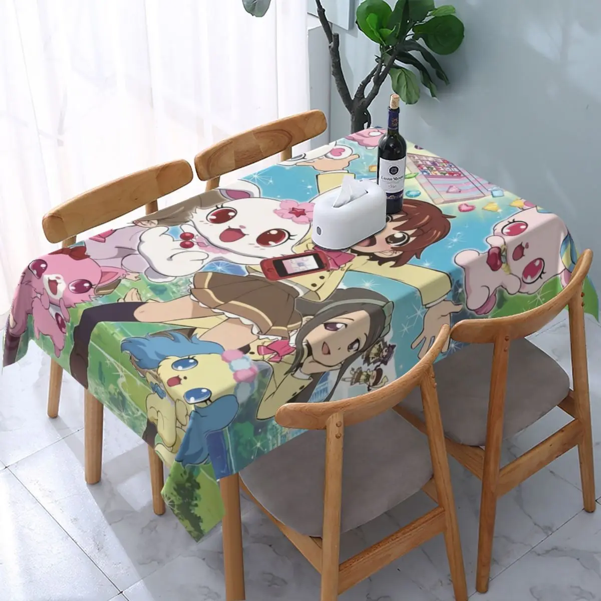 Rectangular Fitted Disney Cartoon Jewelpet Sanrio Japanese Anime Table Cloth Oilproof Tablecloth Table Cover Backed with