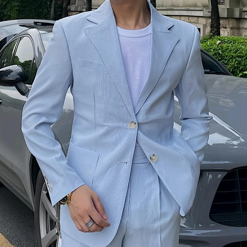 Classy Striped Print Coats Men Spring Fall New Casual Lapel Button-up Blazer Jacket Coat for Men's Vintage Slim Outerwear