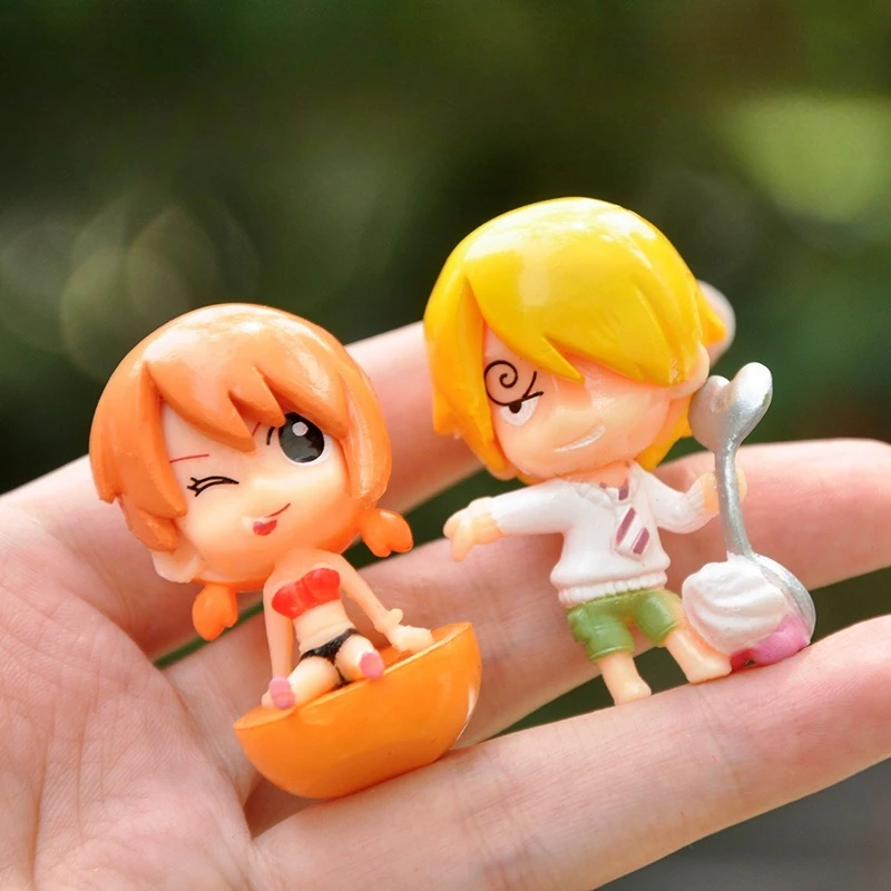 9개입 애니메이션 원피스 시리즈 인형 밀짚모자 루피 소형 액션 피규어 장난감 DIY 미니어처 장식품