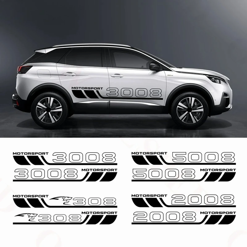 

Стайлинг автомобиля, боковые полоски на дверь для Peugeot 308 3008 2008 5008, спортивная графическая наклейка для двигателя, автокузов, индивидуальная виниловая наклейка