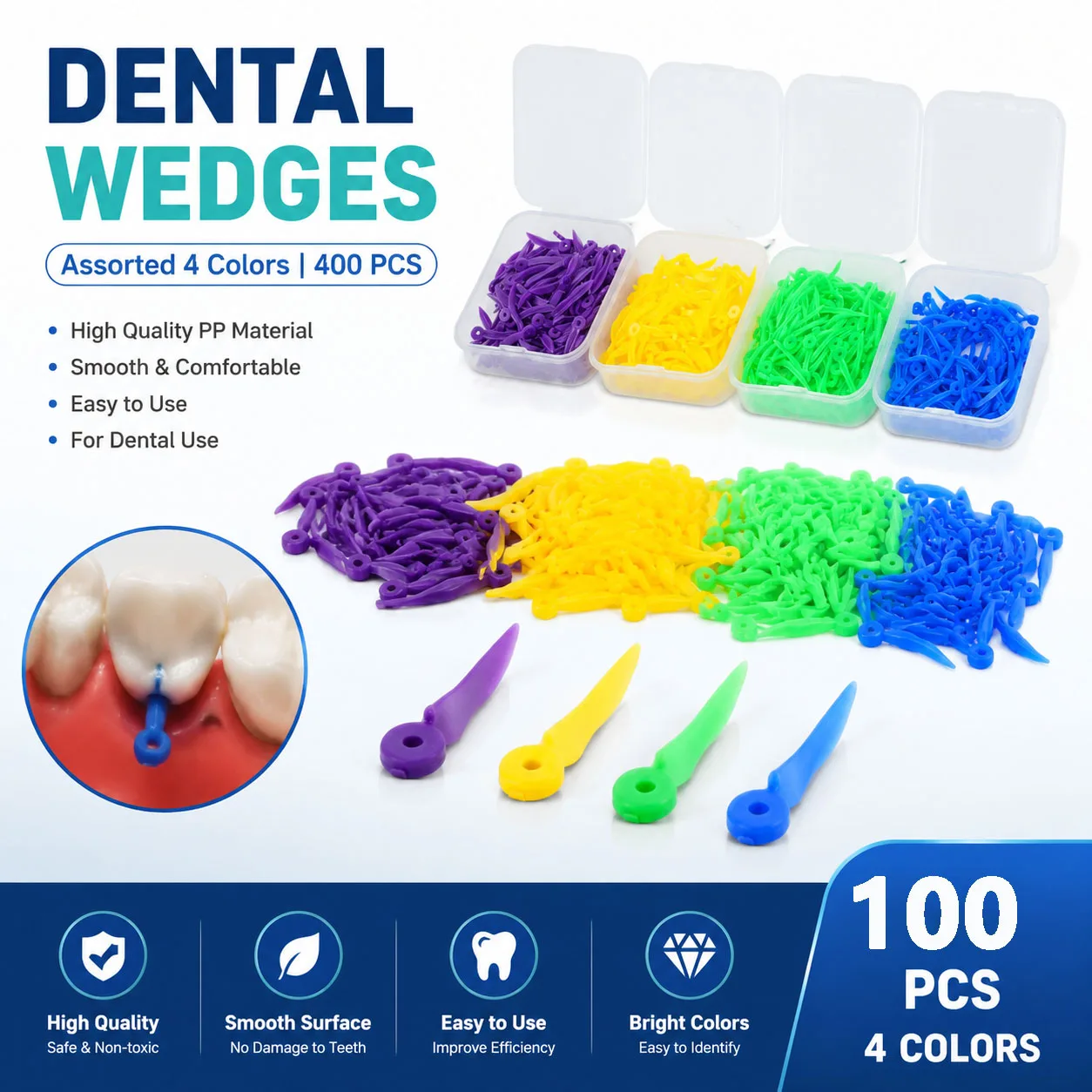 100pcs/Box Disposable Dental Wedges With End Circular Holes Size Tooth Gap Wedges Medical Plastic Dentist Care Tool 4 4Sizes