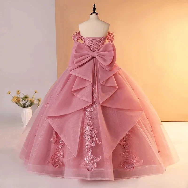 robe-de-demoiselle-d'honneur-rose-personnalisee-pour-mariage-avec-appliques-et-nœud-longueur-au-sol-sans-manches-robe-de-luxe-pour-enfants-robe-de-premiere-communion-pour-anniversaire
