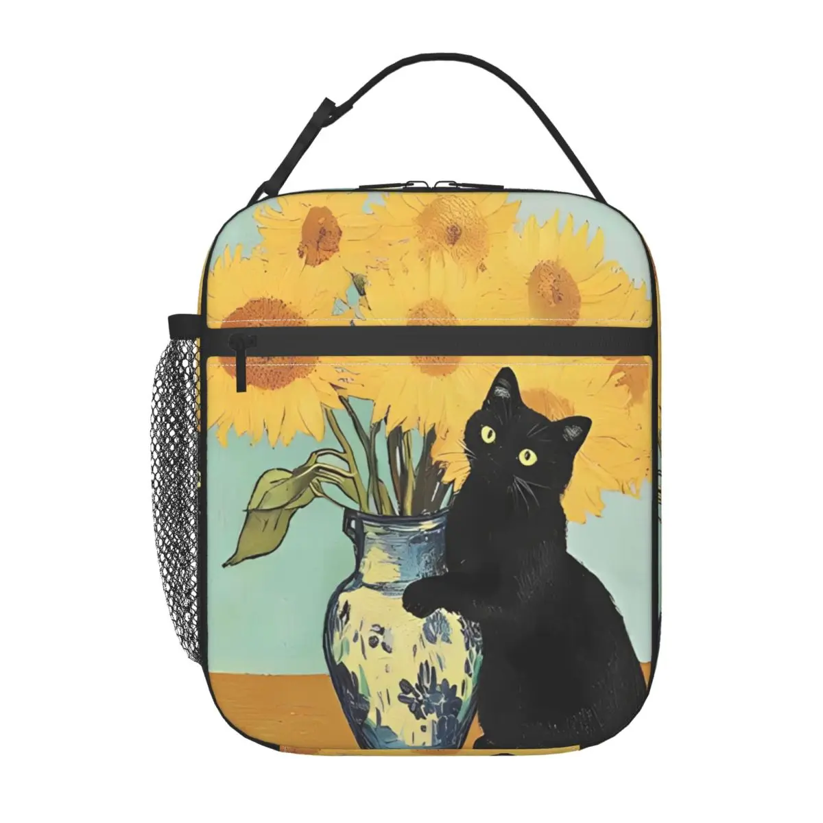 

Insulated Lunch Bags Van Gogh Sunflowers Cat Funny Oil Painting Food Box INS Trendy Cooler Thermal Bento Box For School