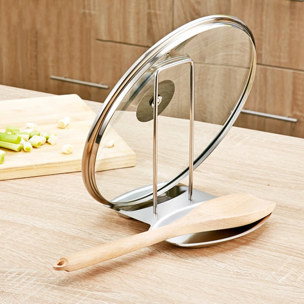 

Stainless Steel Lid Rack Stand Pot Cover Spoon Rest No Punching Stove Organizer Kitchen Space Saver Easy Install