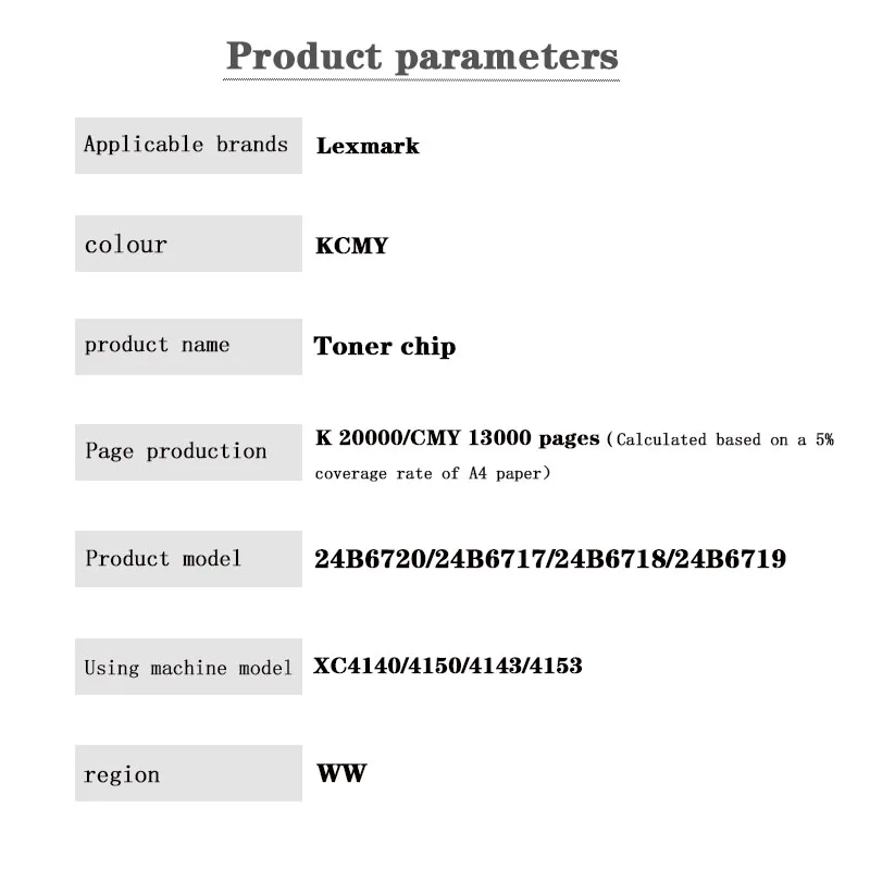 24B6519 24B6516 24B6517 24B6518 Toner Cartridge Chip for Lexmark 24B6720 24B6717 XC4150/XC4140/XC4140/4150/4143/4153