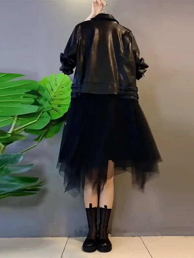 Korean style women's fashion black versatile slimming motorcycle suit casual age reducing zipper PU leather jacket