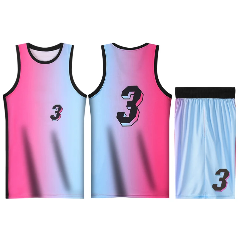 Summer Kids Basketball Uniform Two-Piece Loose 3D Colorful Printed Top Children Mesh Breathable Shorts Quick-Drying Boys Clothes