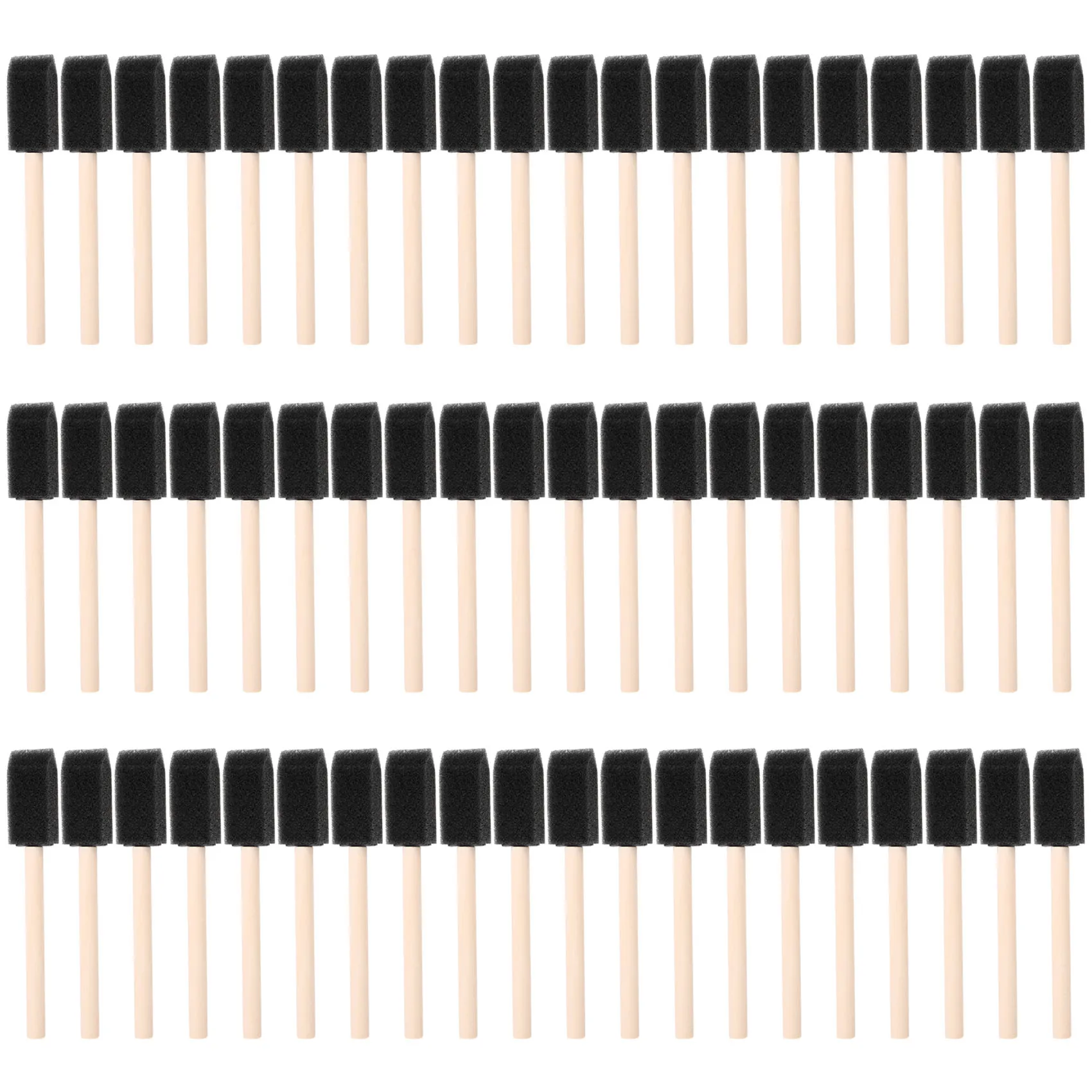 60 buah kuas cat busa kecil kuas busa Set lukisan gagang kayu 1 inci alat kuas cat Set lukisan untuk anak-anak