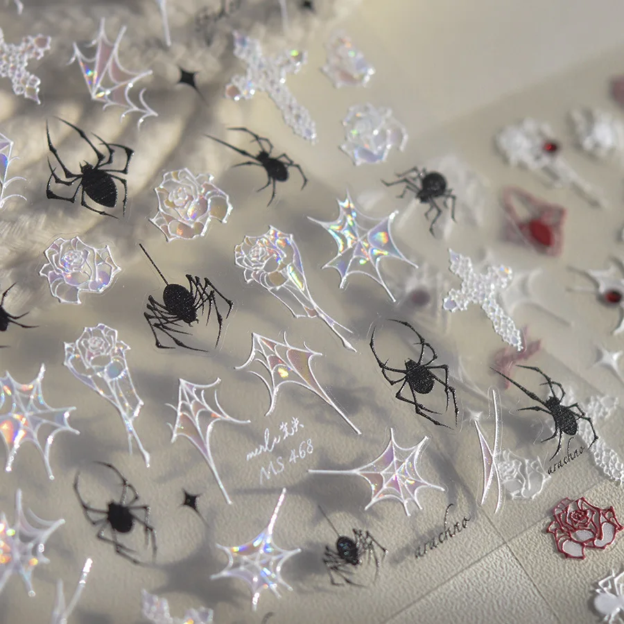 1 Pc 5D Shell Light Nail Art Stickers High Quality Three-dimensional Exquisite Embossed Black Colorful Spider Retro Nail Sticker