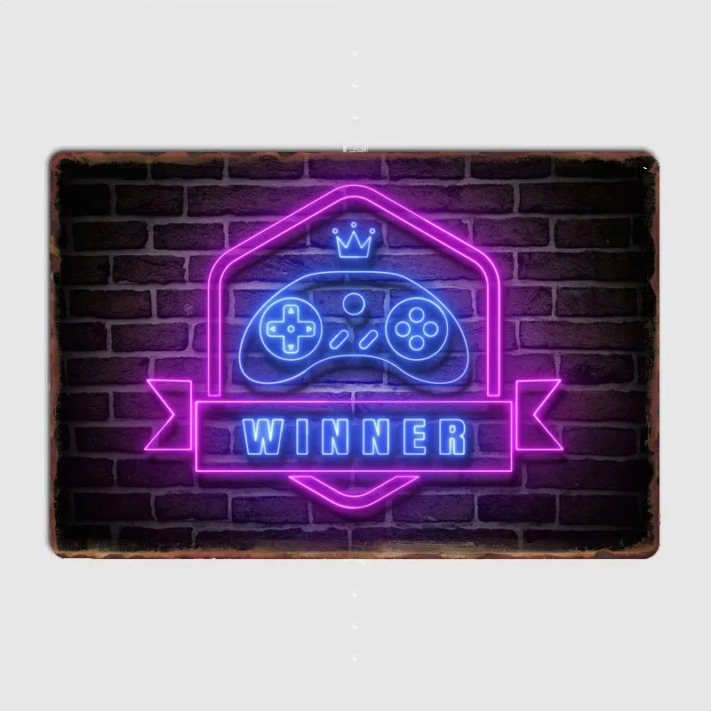 Game The Winner Neon Sign Metal Wall Art Cave Pub Classic Painting Tin Neon Sign Vintage Posters Room Decor Home Decoration