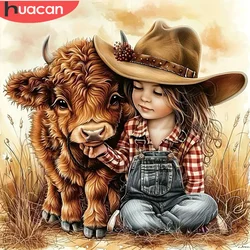 HUACAN Cow Diamond Painting Animal Picture Rhinestones Girl Complete Kit Full Round Mosaic Bedroom Decoration