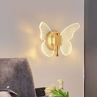 Butterfly LED Wall Lamp Interior Modern Metal Acrylic 110V-220V Wired Wall Lamp Tricolor Adjustment Bedside Wall Light Sconces
