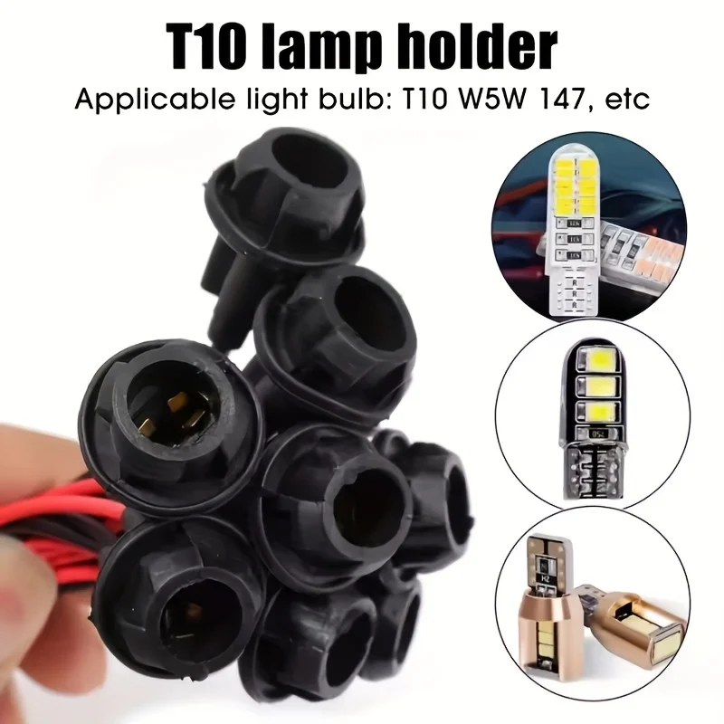 10Pcs Car T10 12V W5W 194 Bulbs Sockets Connector Wire Line Fog Lights License Plate Lights Bulb Base Holder Socket Wedge Base