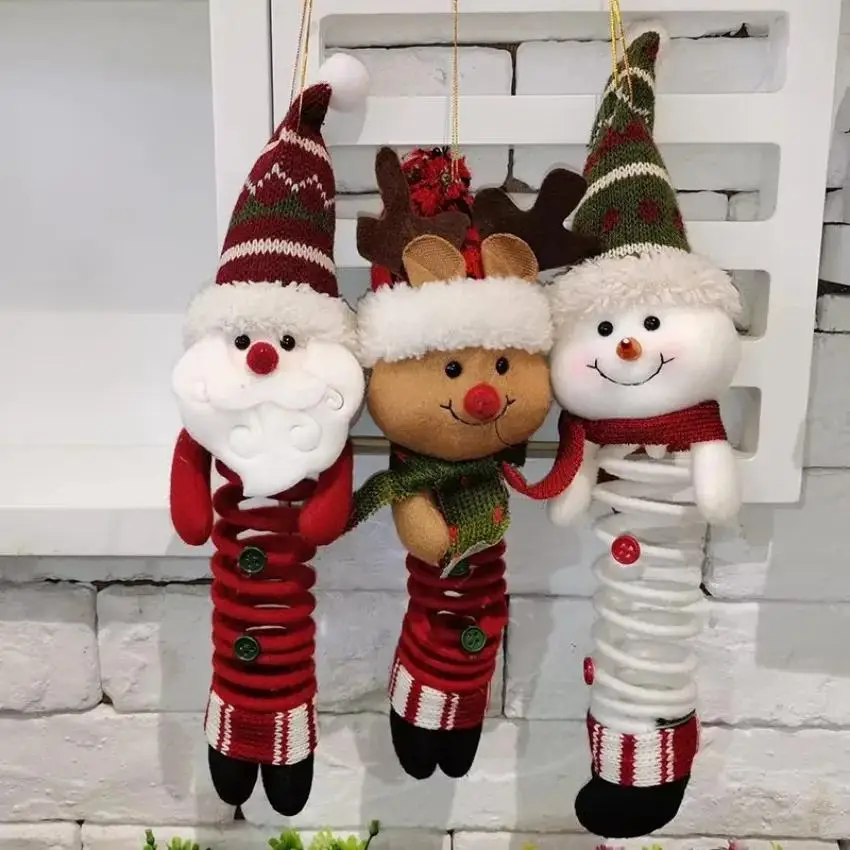 Creative Christmas Santa Snowman Elk Rocking Spring Foot Dolls Xmas Ornaments for Home Holiday Party Table Decor Gift Supplies