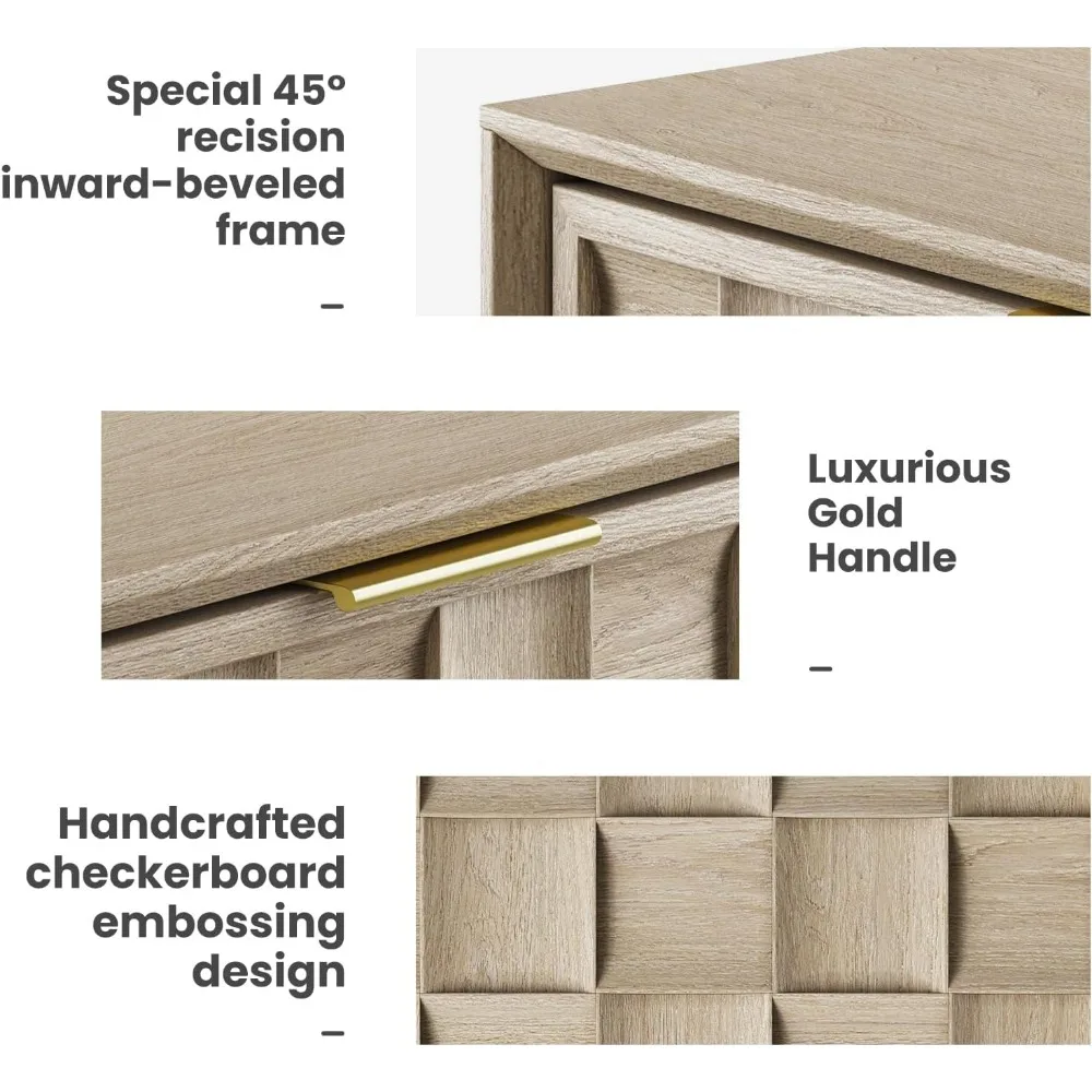 منضدة غرفة نوم حديثة مقاس 22 بوصة مع قاعدة شحن وأدراج تخزين، تتميز بتصميم رقعة الشطرنج