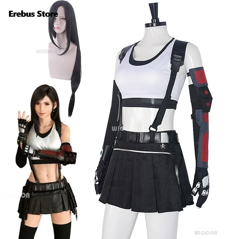 Final Fantasy VII Tifa cosplay costume wig FF7 remake game cosplay costume Halloween sexy pendants skirt gloves stoppers