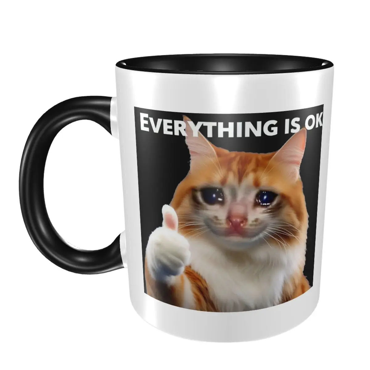 

Everything's Ok плачущая кружка с кошачьими мемами, забавные керамические кофейные чашки, чайные кружки, чашка для молока, посуда для напитков, подарок для женщины и мужчины