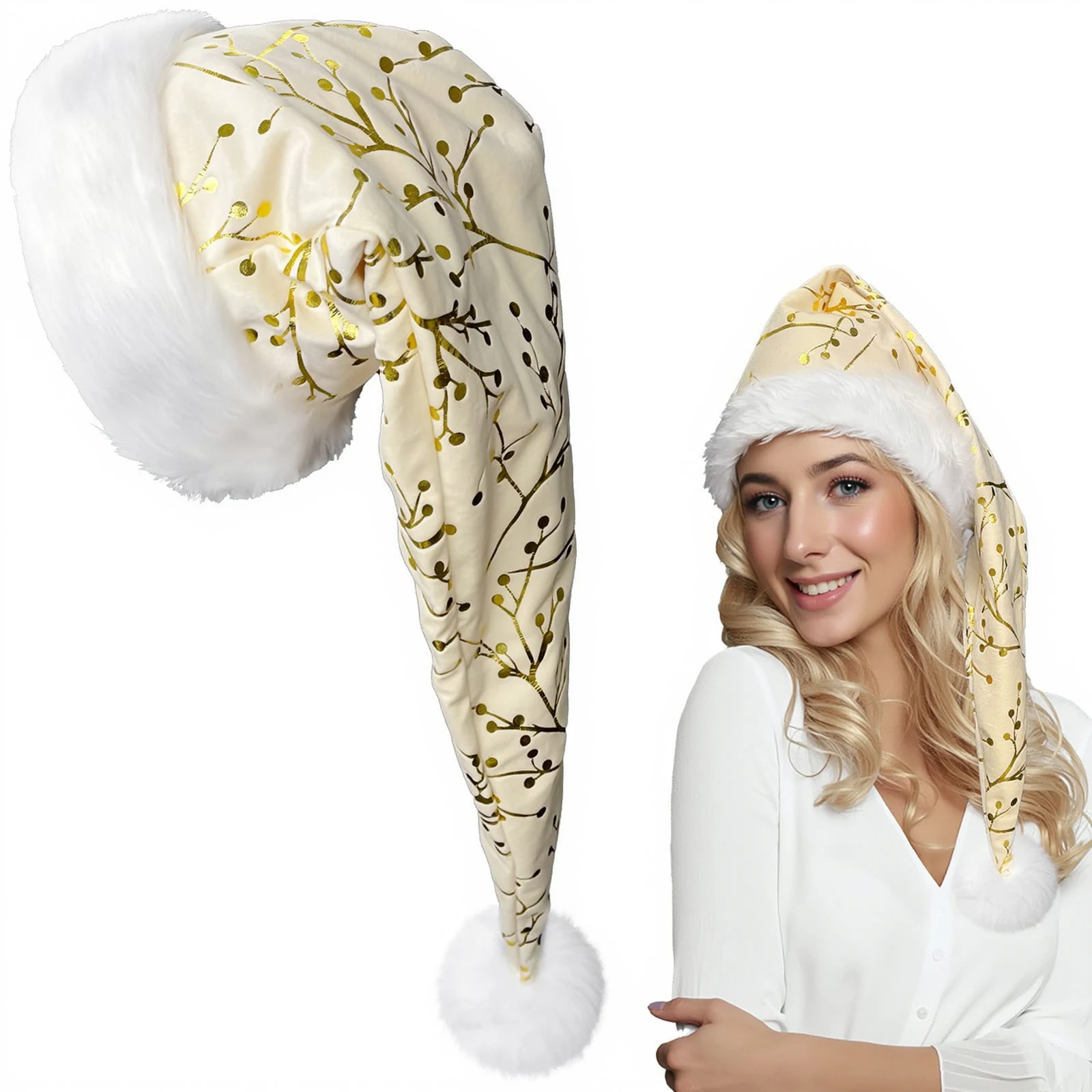 Cappello da Babbo Natale natalizio da spettacolo Cappello da Babbo Natale con tesa larga in peluche per unisex Donna Uomo Accessorio per costumi natalizi