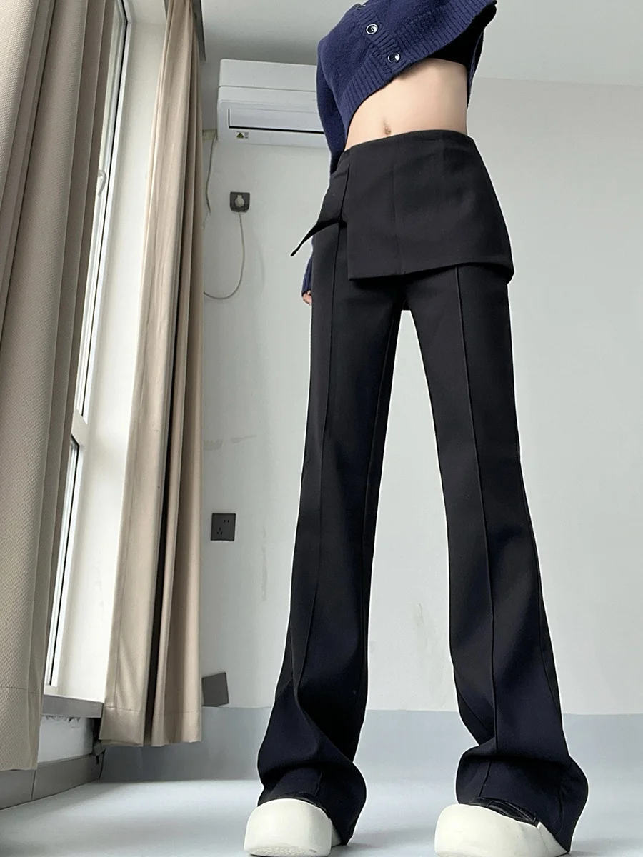 Cotton Village One-Piece Pants Skirt Design Sensation Women's Micro Flare Drapey Slim Fit Long Pants Western Trousers