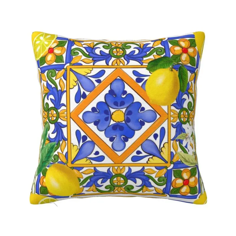 Custom Nordic Style Mediterranean Summer Fruit Lemons Tiles Cushion Covers Throw Pillow for Sofa Car Square Pillowcase Home