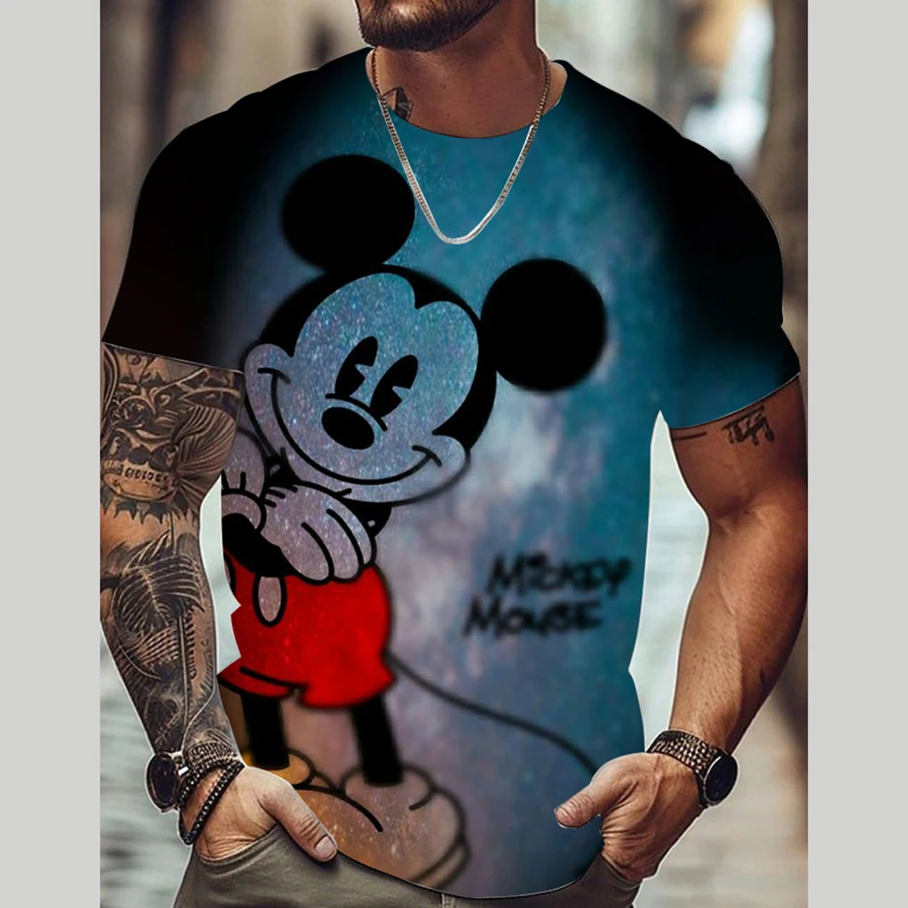 

Men's T-Shirt Disney Mickey Mouse Headphones Fashion letters Tee Shirt Short Sleeve Cartoon T Shirt O Neck Clothing Big Size