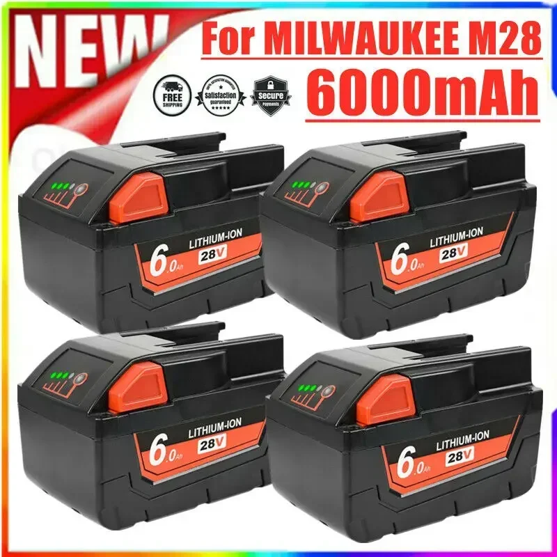 Batería  iones  litio  28 V y 6Ah para MILWAUKEE M28, V28, M28BX, M28B, 48-59-2819, 0730-20, herramienta eléctrica