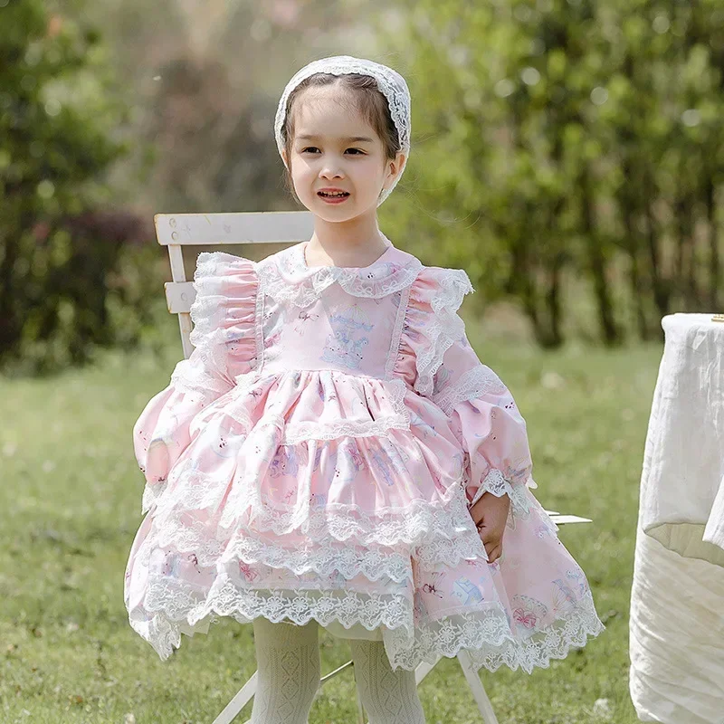 

2025 Flower Baby Girl Dresses for Weddings Toddler Kids Lolita Princess Costume Birthday Party Clothes Baby Girls Spanish Dress