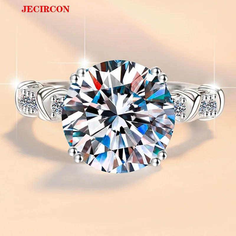 

JECIRCON Giant Spark! 5CT Round/Square Moissanite Ring for Women 925 Sterling Silver Luxury Diamond Like Fire Light Up Her World