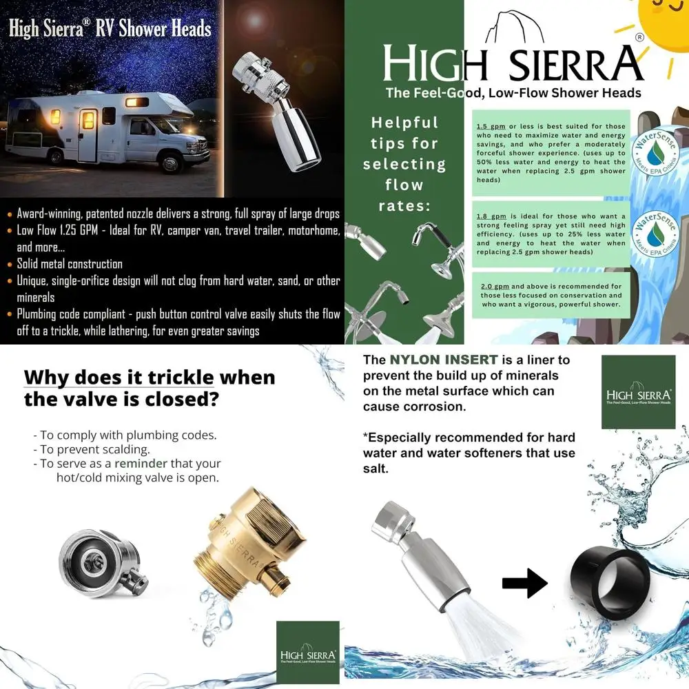 Cabezal de ducha RV con código de plomería compatible con metal sólido, acabado cromado de 1,25 GPM de alta eficiencia
