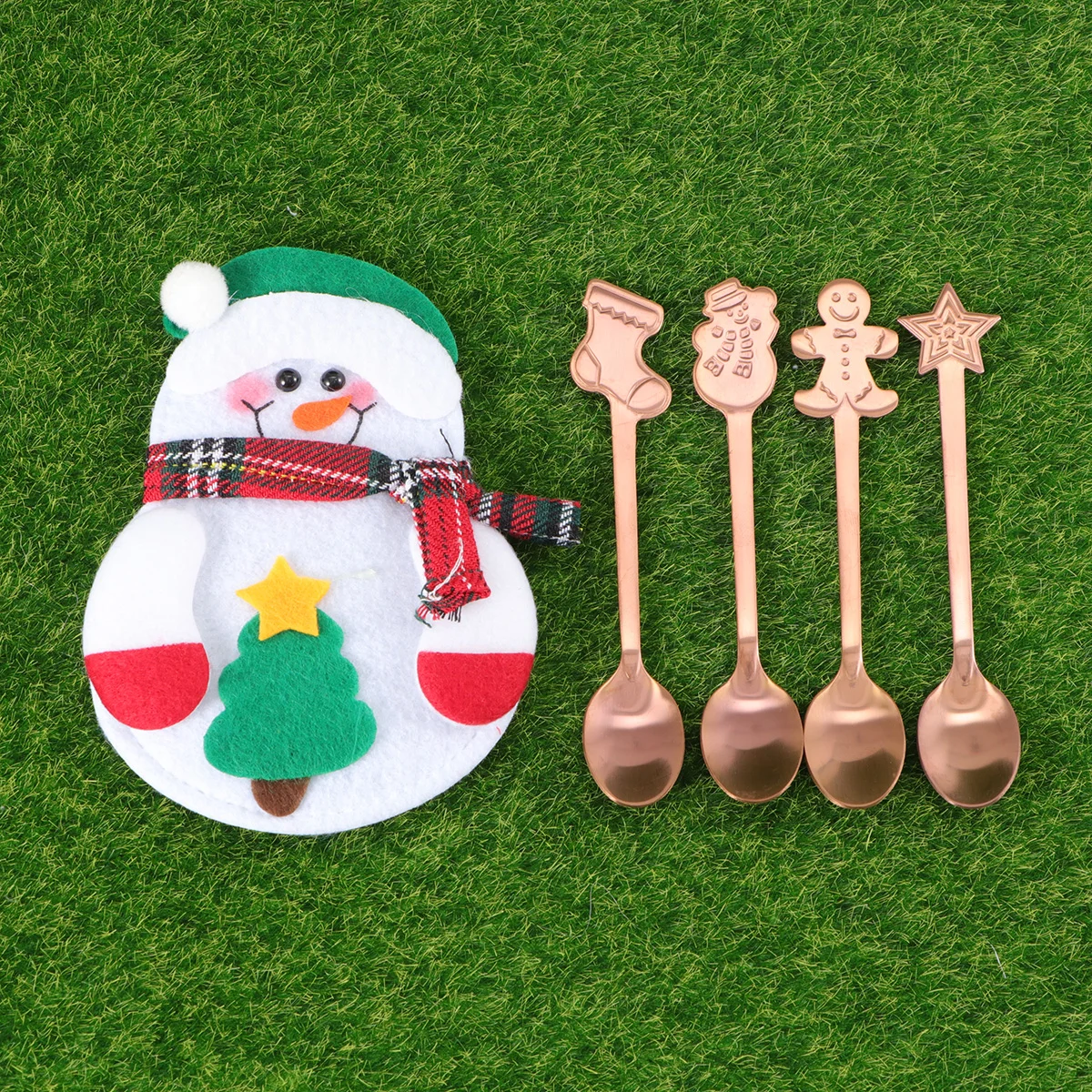 

5 pcs Stainless Steel Spoons Packing Bag Christmas Pattern Design For Coffee Tea Dessert Serving Home Restaurant Bar Use