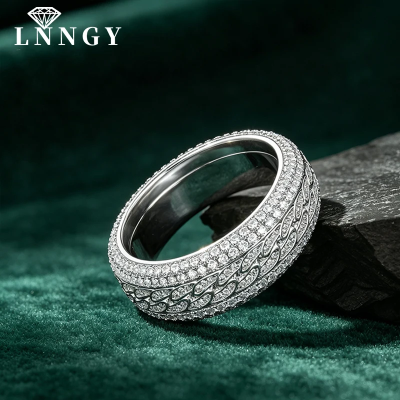 Lnngy Certified 1.2mm&0.8mm Moissanite Eternity Ring For Men Rotatable Decompression Chunky Rings 2026 Trend Jewelry Gift