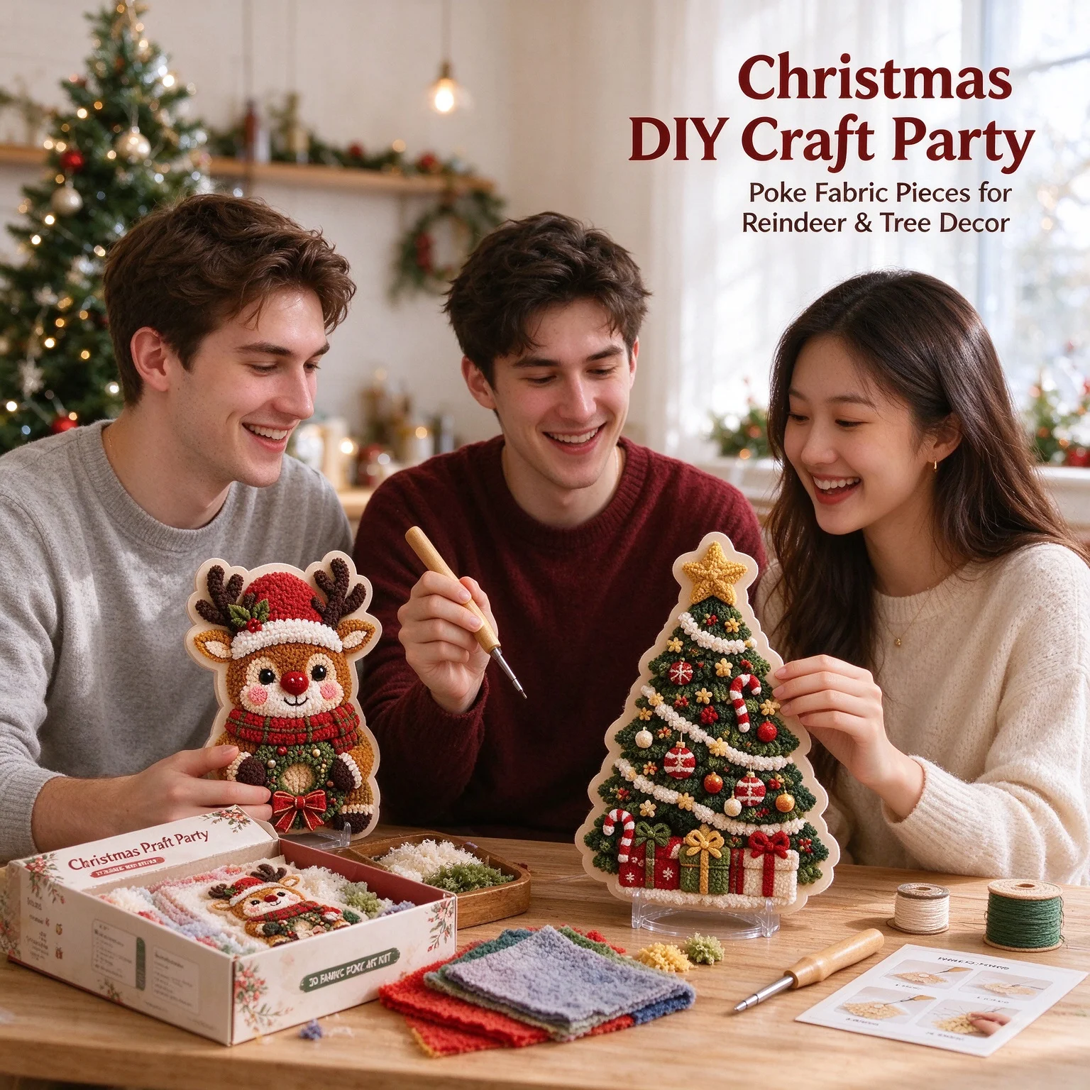 New 3D Fabric Poke Christmas Ornament Kit for reindeer and Christmas trees, holiday gifts, home decor ornaments, and pendants