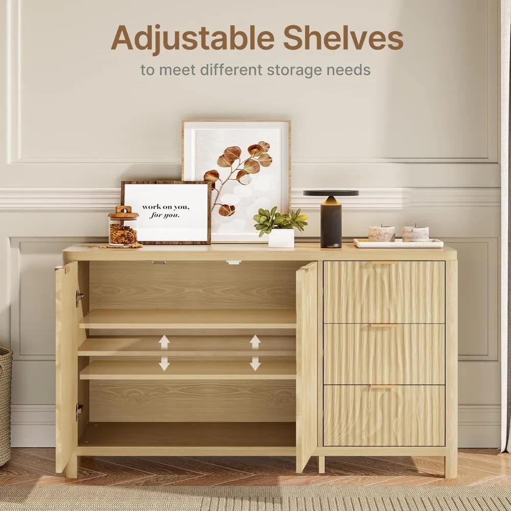 خزانة جانبية ذات رف قابل للتعديل، بوفيه كبير متعدد الوظائف 46.6 مع أبواب وأدراج، حل تخزين مميز #6